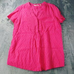 Soft Surroundings Womens Short Sleeve Pintuck Blouse Size M Pink Fairycore Boho